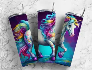 Unicorn 20oz Skinny Tumbler with Lid and Straw for All Day Hot or Cold Drinks, Customizable Sublimated Design
