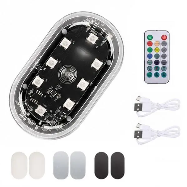 Wireless Car LED Interior Lights 4 Pack USB Rechargeable Magnetic Interior Dome Lights Touch Control Remote Controlled 7Color Car Ceiling Lights Vehicle Interior Lighting Auto Accessories