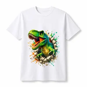 Men's Cool 3D T-Rex Dinosaur Graphic T-Shirt - Realistic Bursting Dino Splatter Art White Short Sleeve Tee Cotton Crewneck Casual Menswear Oversized Streetwear Breathable Classic