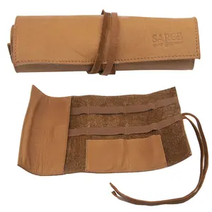 Genuine Cowhide Leather Compact Roll-Up Travel Cable Organizer - Flexible Cord Wrap, Portable Tech Item Storage for Travel