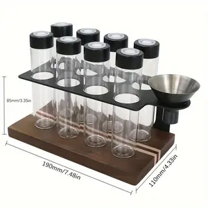 1 Set, Coffee Bean Storage Container, Espresso Bean Seal Container, Coffee Display Glass Tubes With Walnut Wood Stand, Funnel And Breathable Lid Tubes For Coffee Bean Organizer, Barista Anti-slip Display Rack, Household Gadgets