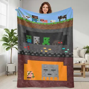 MC Pixel Art Adventure Flannel Blanket  featuring game world creature patterns  is soft  warm  lightweight  comfortable  and durable.  It's perfect for bedrooms  living rooms  sofas  camping  gifting  and decoration.