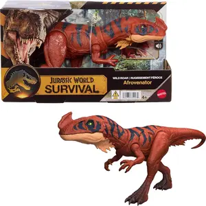 Jurassic World Wild Roar Afrovenator Dinosaur Action Figure Toy, Attack Action & Lights & Roar Sound, Scan Code for Digital Play