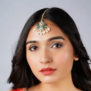 Exquisite Kundan Chand Maang Tikka | Gold-Plated Traditional Forehead Accessory for Indian & Pakistani Weddings | Elegant Festival Jewelry