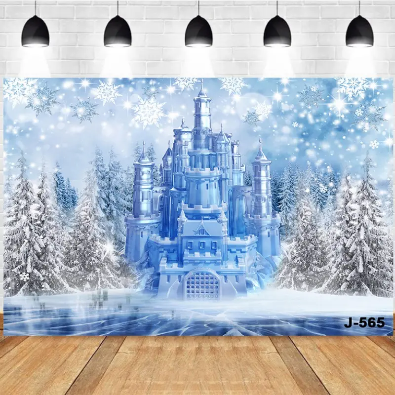 Photography Background Snow Scene Ice Castle Christmas Trees Snowflakes Birthday Party Photo Studio Backdrop