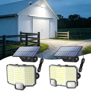 Solar Lights Outdoor, 112/144 LED 3000LM Solar Powered Motion Sensor Flood Lights with Remote, Dusk to Dawn Led Solar Security Wall Lights with 16.4Ft Cable IP65 Waterproof for Outside, Garage