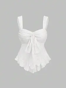Sweetra Cropped Tube Top With Bowknot And Textured Print