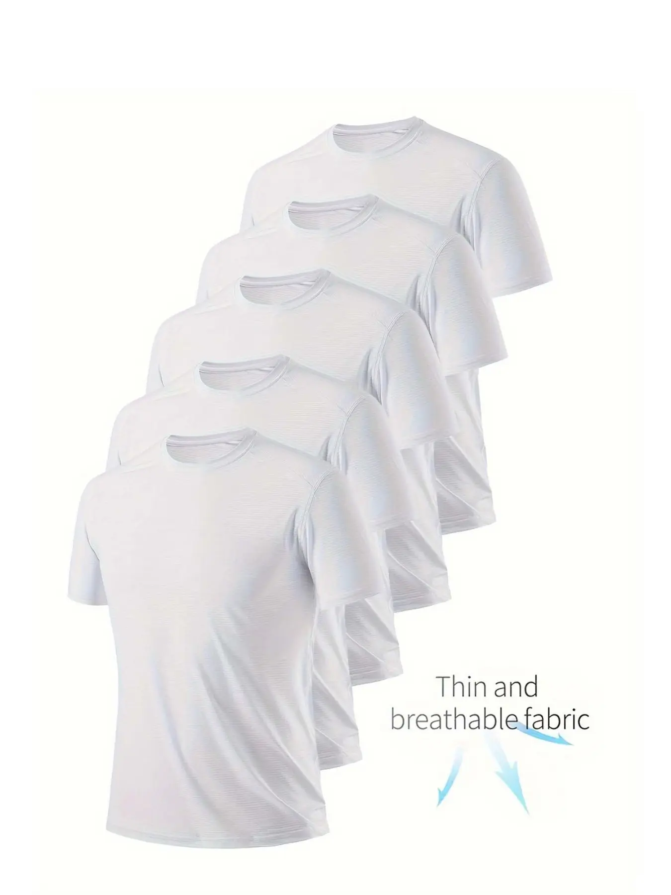 5-Pack Lightweight Men's Round Neck T-Shirts, Gym Tees, Sports Tops, Quick-Dry, Breathable, Sweat-Wicking, Ideal for Gym, Running, Sports Training