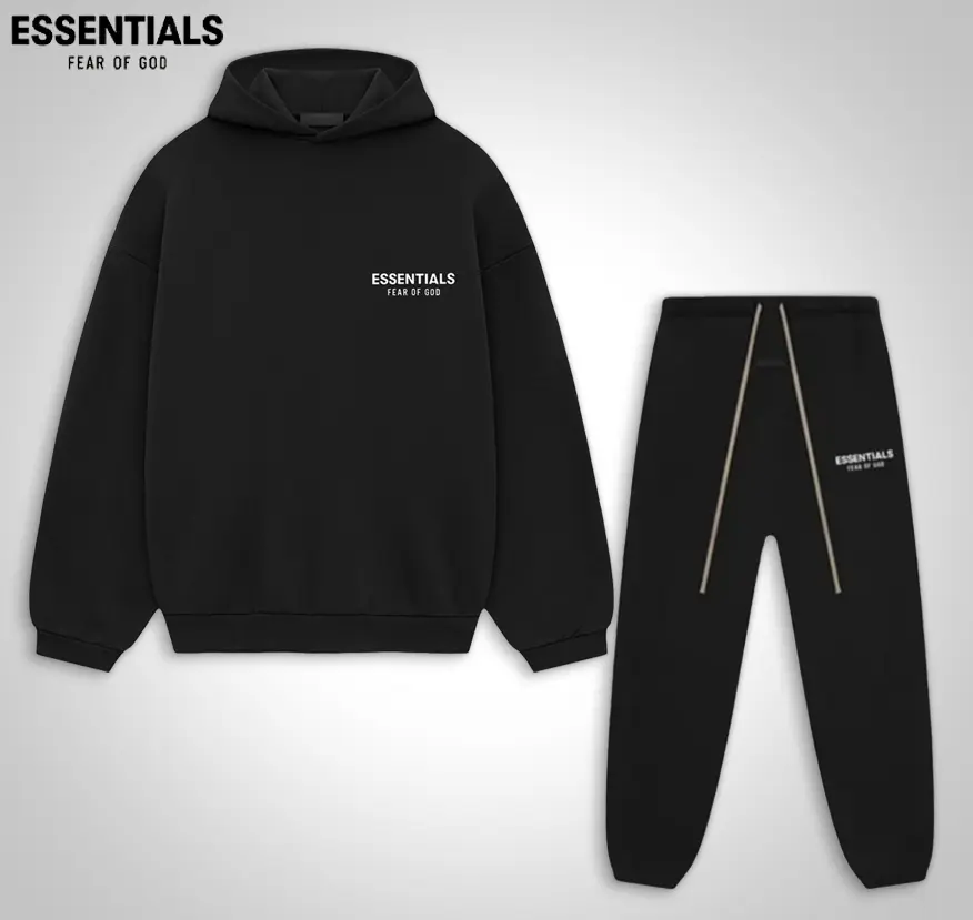 2-Piece Set Fear of God Essentials FW24 Fleece Hoodie & Sweatpants Set Men's Relaxed Fit Matching Sweatsuit Casual Streetwear Tracksuit