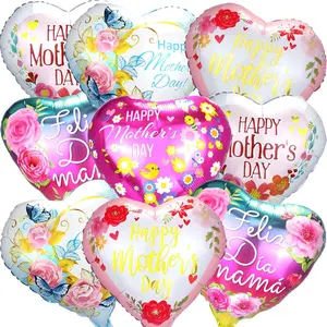 Happy Mother‘s Day Balloons 9PCS with Ribbon - 18 Inch Heart Foil Balloons, No Helium Required, Perfect for Mother’s Day Party Decorations, Gifts, Home & Office Decor