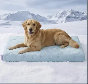 Cooling Dog Beds Large Sized Dog, Q-Max>0.5 Cooling Mat with Removable Washable Cover, Breathable Orthopedic Egg Crate Foam Non-Slip Summer Pad for Active/Senior/Long-Haired Pets, 35x22 Inch