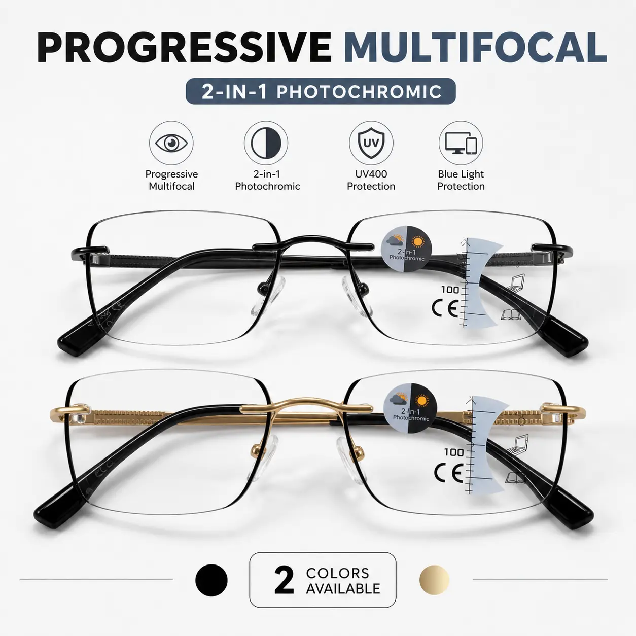 Progressive Multifocal Photochromic Reading Glasses – Smart Readers for Near & Far Vision, Blue Light Blocking & UV Protection outdoorfun