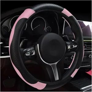 Steering Wheel Cover, 15 Inch Leather Breathable Auto Steering Wheel Protector, Comfortable Non-Slip  Steering Wheel Covers, Universal Interior  Accessories (Black+)