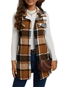 Women’s Spring Classic Plaid Print Vest, Button Front, Sleeveless Lapel Design, Shirt-Style Hem, Fashionable Everyday Wear, Casual Chic