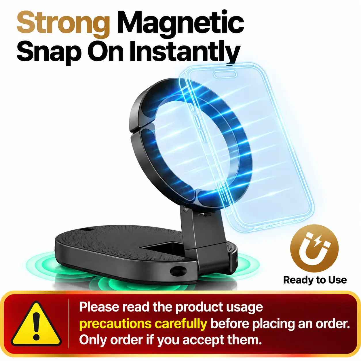 MagLock Magnetic Vacuum Suction Phone Mount Holder for iPhone 15-16 Adjustable Portable Desk Gadget with Iron Grip Clip Strong Suction for Wall Glass Use Metal Ring Mobile Accessory