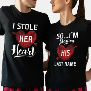 I Stole Her Heart So I’m Stealing Last His Name Couple T-Shirt , Gift for Couple, Gift For Husband Wife, Gift For Girlfriend/Boyfriend Soft Cotton