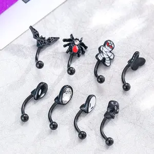 GTHIC 16G Skull Inlaid Zircon Stainless Steel Eyebrow Ring for Women Birthday Gift Charms Daily Wear Jewelry Accessories