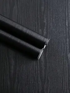 Black Wood Grain Peel and Stick Wallpaper, Self-Adhesive Decorative Contact Paper for Cabinets, Furniture, Tables, Walls, Shelves & DIY Home Decor