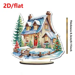 2D/ Flat   Christmas Snow House Diamond Art Kit, Beginner Level DIY Special Shape Crystal Bead Craft, Round Water Drill Art Decor