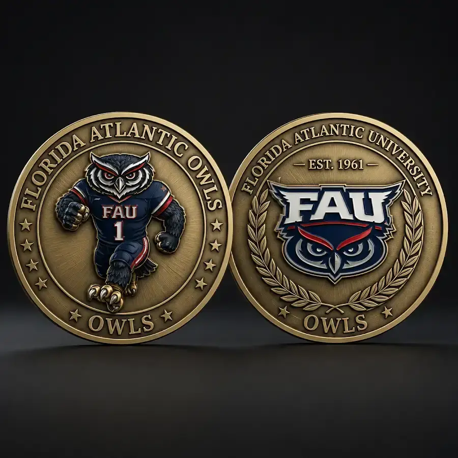 Florida Atlantic Owls challenge coin Florida Atlantic University FAU Owls college football fan collectible coin gear