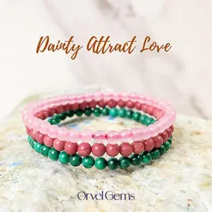 Graceful Love Attraction Crystal Bracelet Set – 4mm Rhodonite, Rose Quartz & Malachite Beads – Sustainable Jewelry for Women, Men, Kids & Girls – Timeless Love – Best Mother’s Day Gift