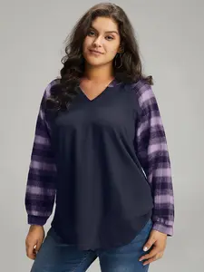 【Hooded & Cozy】Bloomchic Plaid Print Hooded Patchwork Sweatshirt