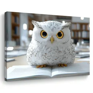 Charming White Owl Canvas Wall Art - Wooden Frame Print for Living Room, Bedroom, Kitchen, and Office Decoration - Perfect Christmas Gift, Best for Christmas, Perfect Room Decoration