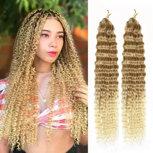 Wave Crochet Hair 24 Inch 2 Packs Deep Wave Curly Braiding Hair Extensions Synthetic Curly Crochet Hair For Black Women(24inch, 2pack, 27/613)
