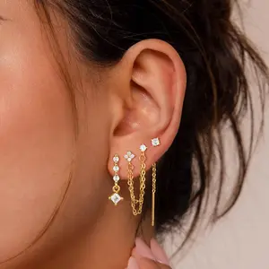 KOPERIN 4 Pairs Chain Earrings for Women Trendy Multiple Piercing Earrings Dainty CZ Cartilage Hypoallergenic Chain Jewelry Gifts for Fashion