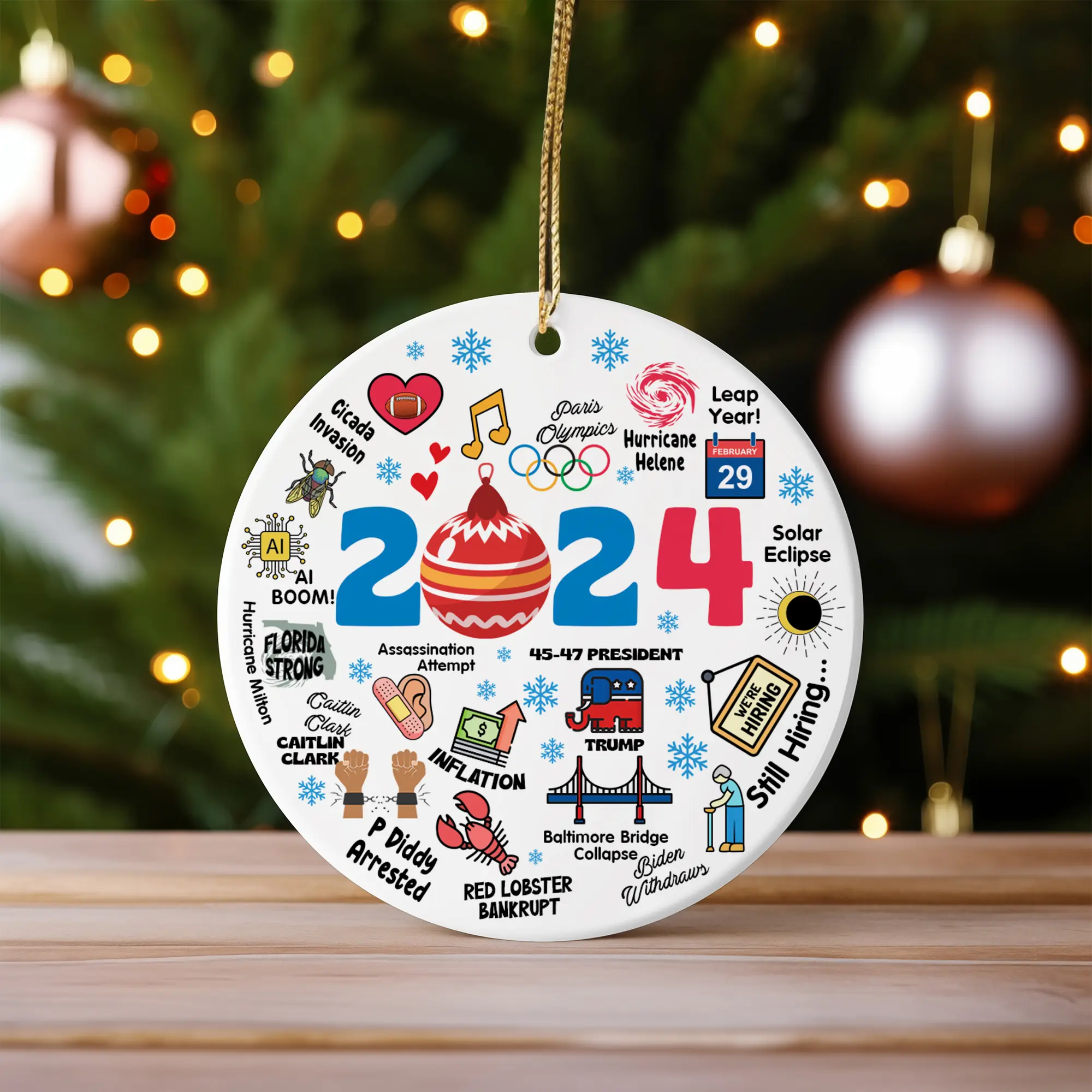 2024 Event Christmas Ornament, 2024 Year in Review Ornament, Major Notable Events Ornament, Year to Remember Commemorative Xmas Keepsake