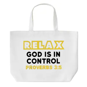 Relax God Is In Control Canvas Tote Bag Proverbs 3:5 Scripture Quote Faith Based Everyday Carry Bag