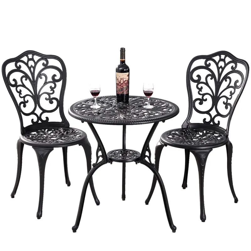 Withniture Cast Aluminum Patio Bistro Set 3 Piece Bistro Table and Chairs with Umbrella Hole for Garden Porch