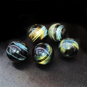 Natural Tiger Eye Healing Crystal Ball Gemstone Sphere Sculpture Figurine for Reiki Divination Home Office Desk Decor About 30mm 1 count