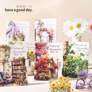 Retro stair garden roadside seat street lamp landscaping stickers plants and flowers self-care diy decorative materials. Art Stickers