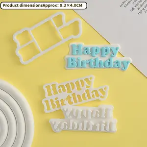 Happy Birthday Fondant Cutter 3-Piece Set with Ejector, Plastic Cake Letter Mold for Easy Release, DIY Baking Tools, Cake Decorating Supplies