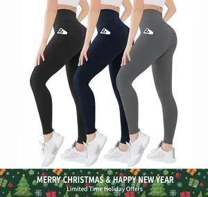 3 Pack Leggings For Women Tummy Control Yoga Pants With Pockets Compression Leggings Workout Pants Gym Leggings Seamless Cotton Leggings Tight