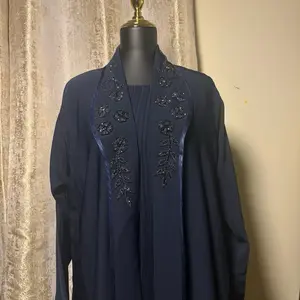 Luxury Navy 2-Piece Embroidered Abaya Set