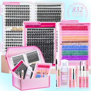 RITALASH 832Pcs Mix Styles Lash Clusters Kit,6 Styles Eyelash Clusters Extensions Kit With Bond and Seal makeup tools with Everything You Need for Beginners and Proficient, DIY at Home, Eyelash Glue Extension Eyelash Set