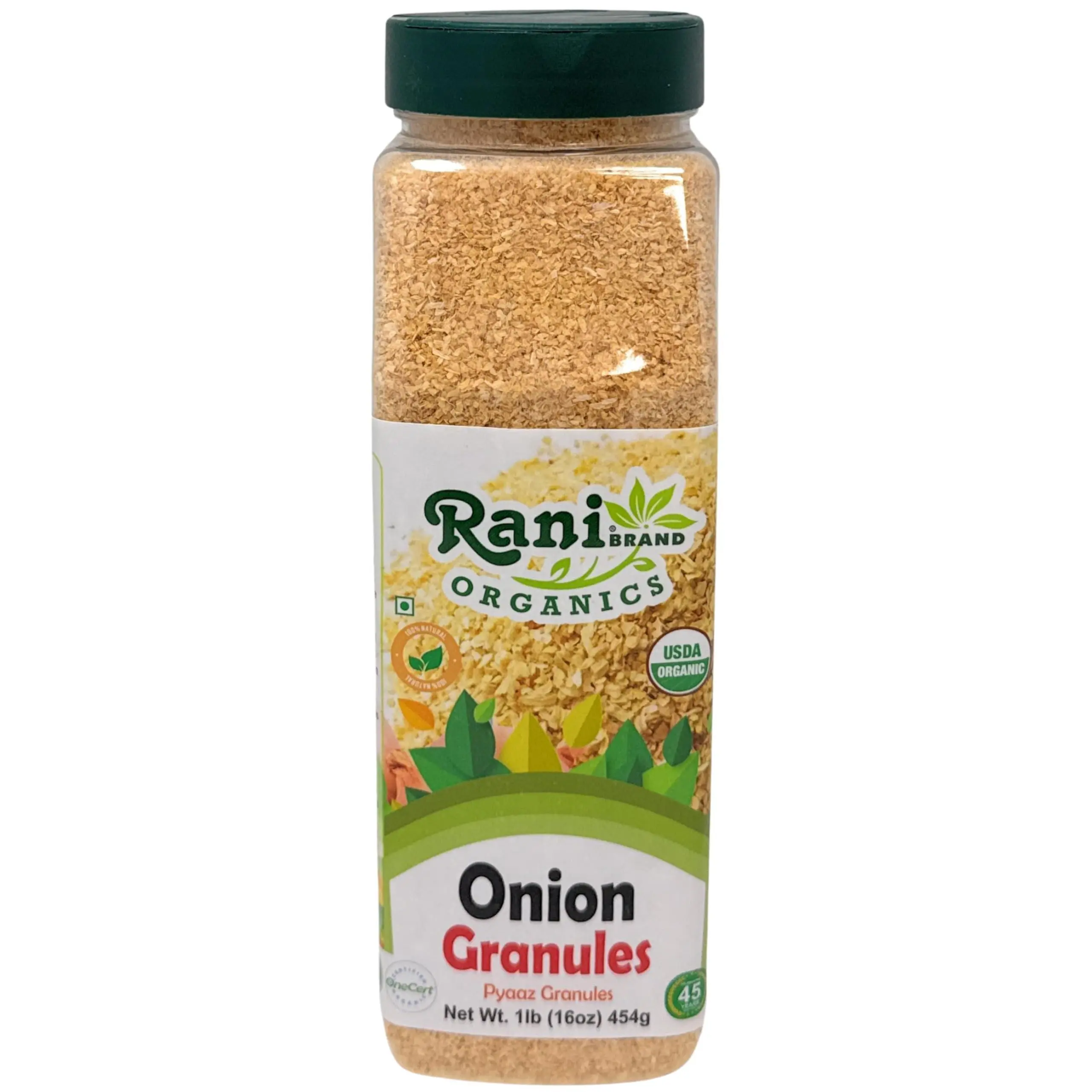 Rani Organic Granulated Onion (Pyaaz Granules) 16oz (1lb) 454g PET Jar ~ All Natural | Gluten Friendly | Vegan | NON-GMO | Kosher | No Salt or fillers | Indian Origin | USDA Certified Organic