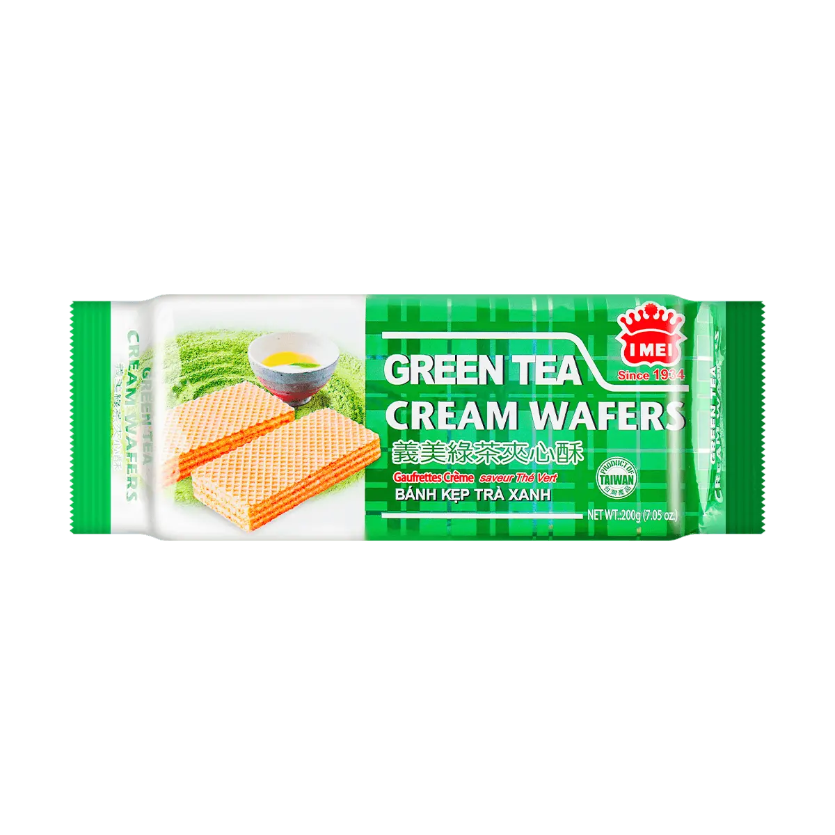IMEI Taiwan Green Tea Wafer Rolls 200g - Crispy Taiwanese Snack, Authentic Flavor