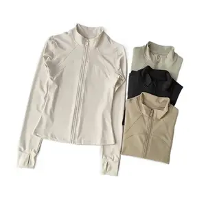 Women's Slim Fit Zippered Sports Jacket for Yoga Jogging Training Quick Dry Long Sleeve Athleisure Casual Chic Neutral Activewear Top