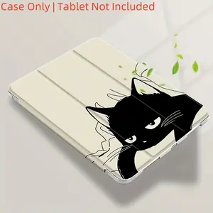 Cartoon Lazy Cat Tri-Fold Flip Stand Pen Holder Anti-Drop Tablet Protective Case Suitable for iPad Air 4th/Air 5th (10.9-Inch) 7/8/9th (10.2-Inch 5th/6th/Air1/Air2 (9.7-Inch Air3rd (10.5-Inch) Pro (11-Inch) 10th Generation