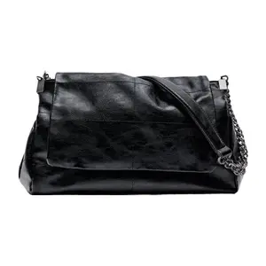 ZARA Rock Style Flip-Top Chain PU Handbag and Shoulder Bag for Women in Black