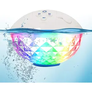 Floating Pool Speaker w/Colorful Lights, Portable  Pool Speaker   IP68, Built-in Mic &  Clear Sound Floating Hot Tub Speakers for Pools Party Outdoor (White)