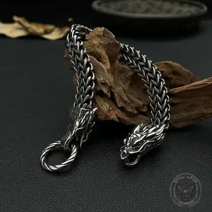 GTHIC Punk Double Dragon Head Stainless Steel Animal Bracelet Fierce Mythic Style Accessory for Casual Outfits or Birthday Gifts