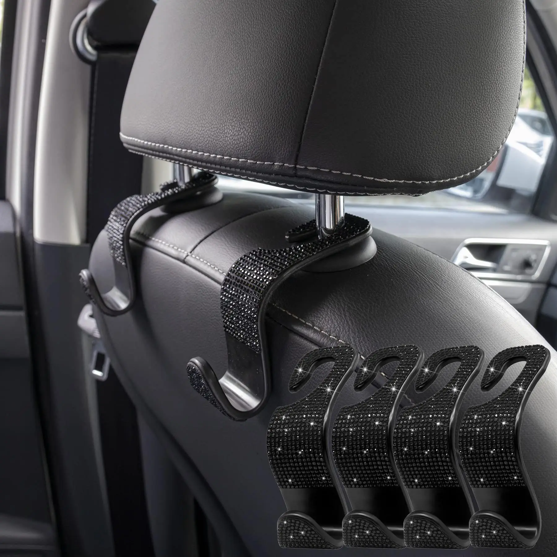 Car Seat Back Hook, Rhinestone Decor Car Seat Back Durable Hanger Organizers, Universal Car Interior Accessories for SUV Truck Vehicle, Holder, Automo