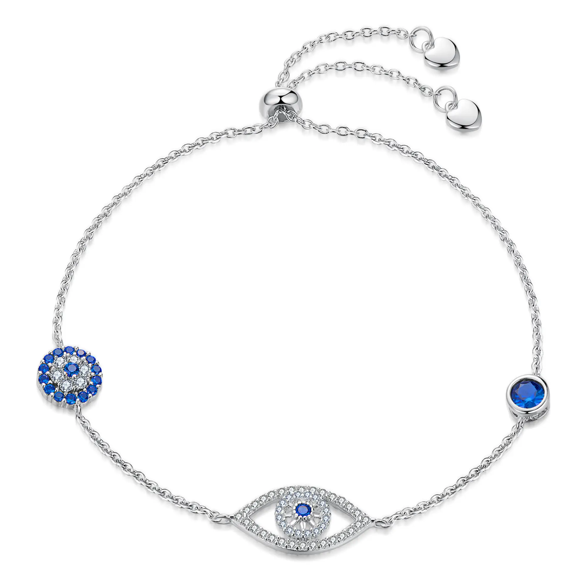 BAMOER 925 Sterling Silver Zircon Crystal Evil Eye Bracelet For Women Protection Lucky Silver Jewelry To Mom Wife Girlfriend Birthday Gift