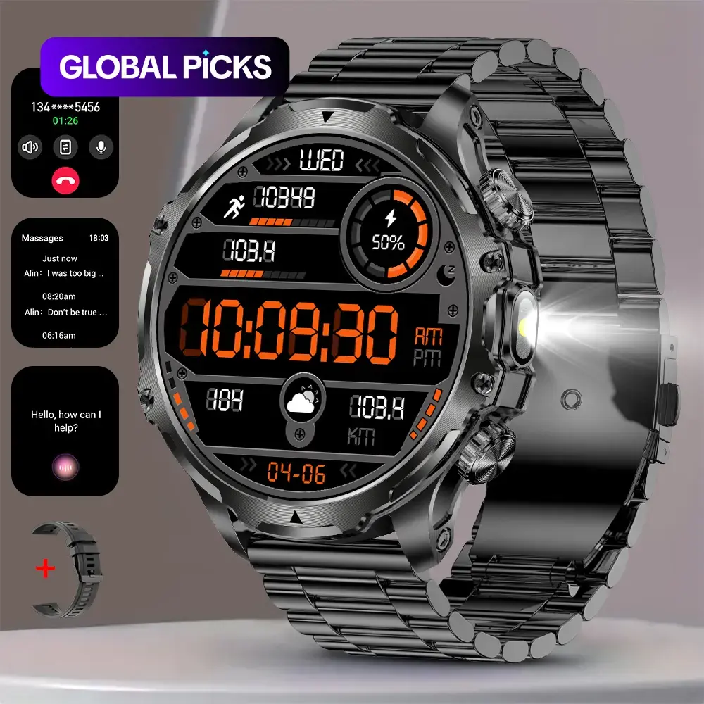 1.85-Inch Large-Screen Smartwatch with Call Answering, Calling, and Message Reminders, Wireless Multifunctional Smart Watch with Spare Silicone Band and Multiple Sports Modes for Men #GLOBAL PICKS