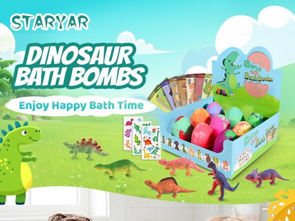 Bath Bombs for Kids with Surprise Toys Inside - 9 Pack Dinosaur Bath Bombs Gift Set, Dinosaur Toys for Kids 3 4 5 6 7 8 9 Years, Easter Gifts for Kids, Easter Basket Stuffers Bubble Bath Fizzes