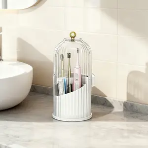 360°Spinning Toothbrush &Makeup Tool Organizer-Dustproof,Anti-Slip,Drainage Design with 3 Slots,Transparent Premium Plastic for Bathroom,Vanity &Countertop- ldeal Birthday,Valentine & Holiday Gift